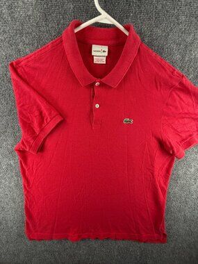 Lacoste ! Size 7 Short Sleeve Polo Shirt Men Croc Logo Cotton Pink Red Adult